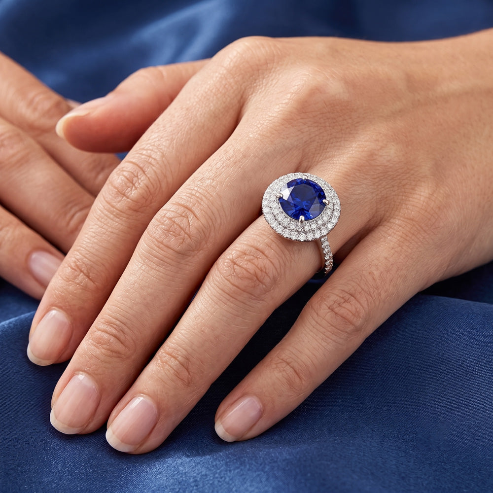 Natural Sapphire Ring 4ct - White Gold 14K