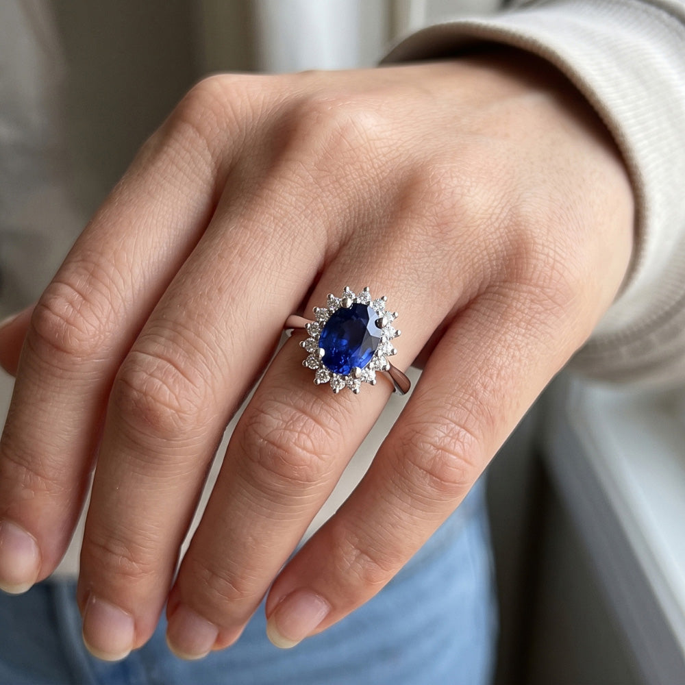 Natural Sapphire Ring 4ct - White Gold 14K