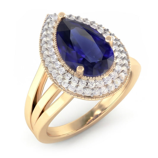 Natural Sapphire Ring 4ct - Yellow Gold 14K