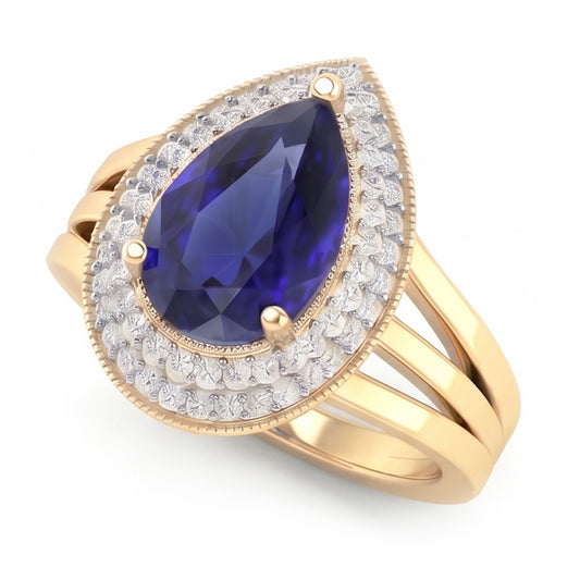 Natural Sapphire Ring 4ct - Yellow Gold 14K