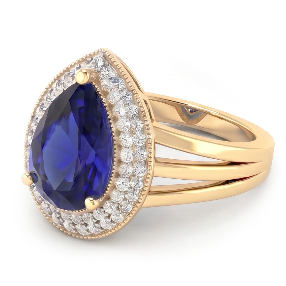 Natural Sapphire Ring 4ct - Yellow Gold 14K