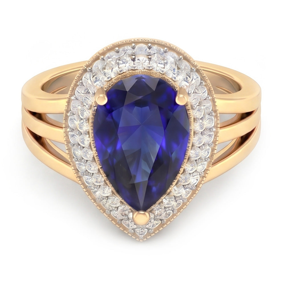 Natural Sapphire Ring 4ct - Yellow Gold 14K