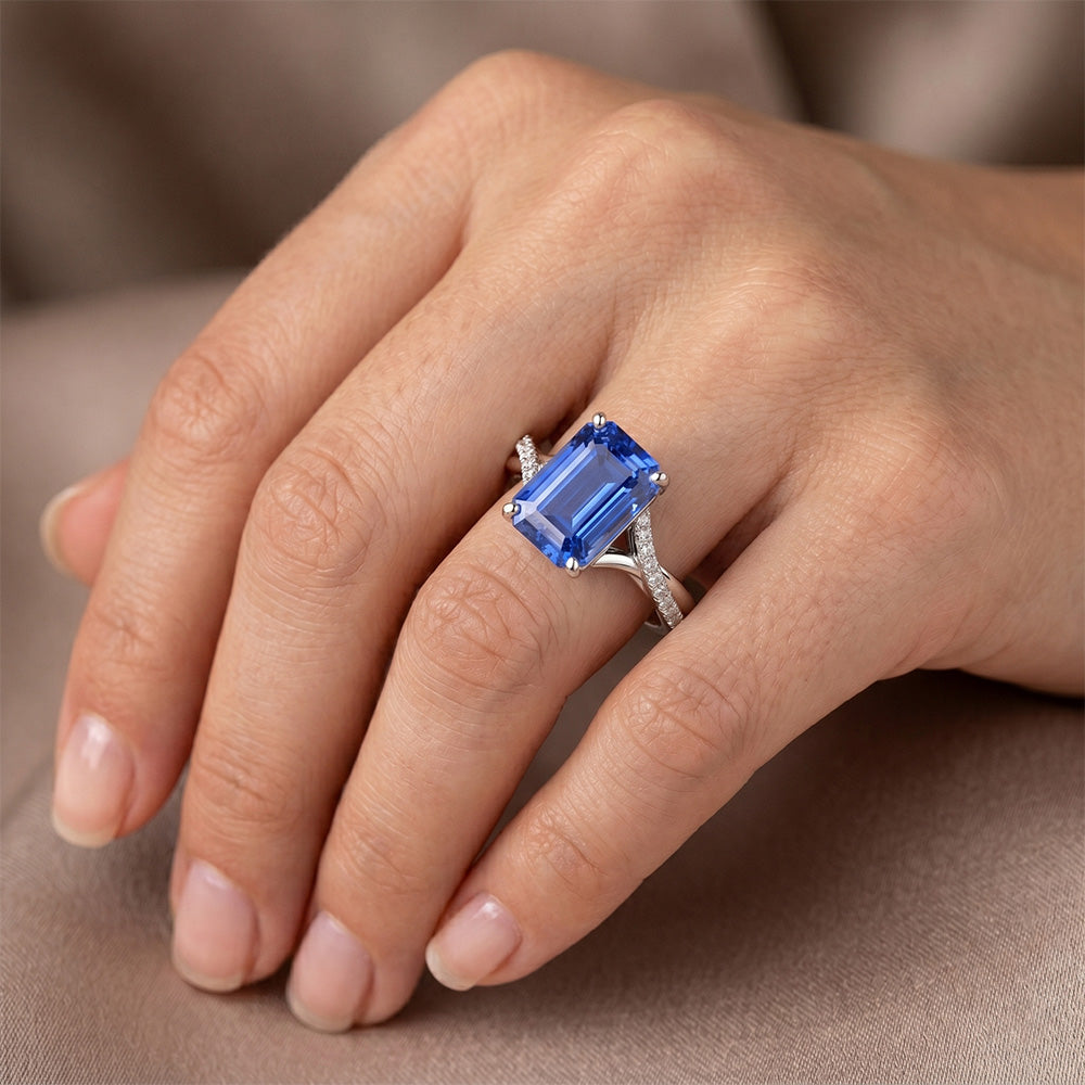 Natural Sapphire Ring 5.25ct - White Gold 14K