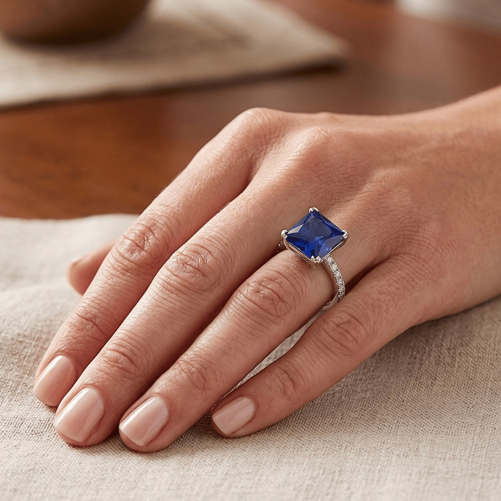 Natural Sapphire Ring 5.25ct - White Gold 14K