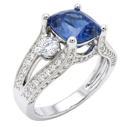 Natural Sapphire Ring 5.40ct - White Gold 14K