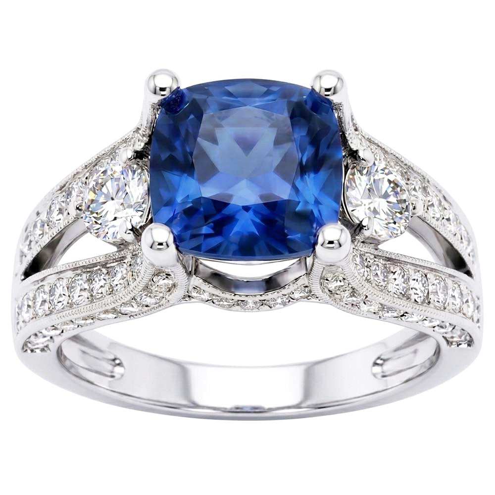 Natural Sapphire Ring 5.40ct - White Gold 14K