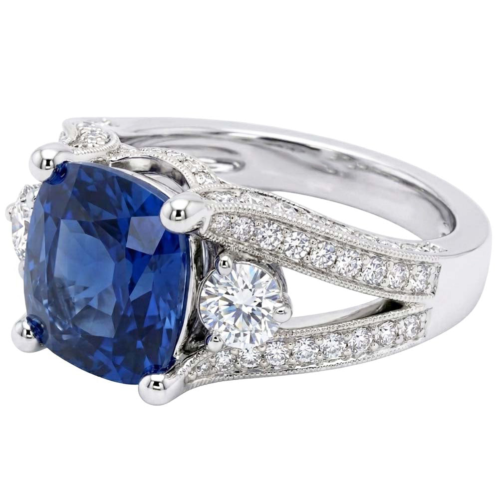 Natural Sapphire Ring 5.40ct - White Gold 14K