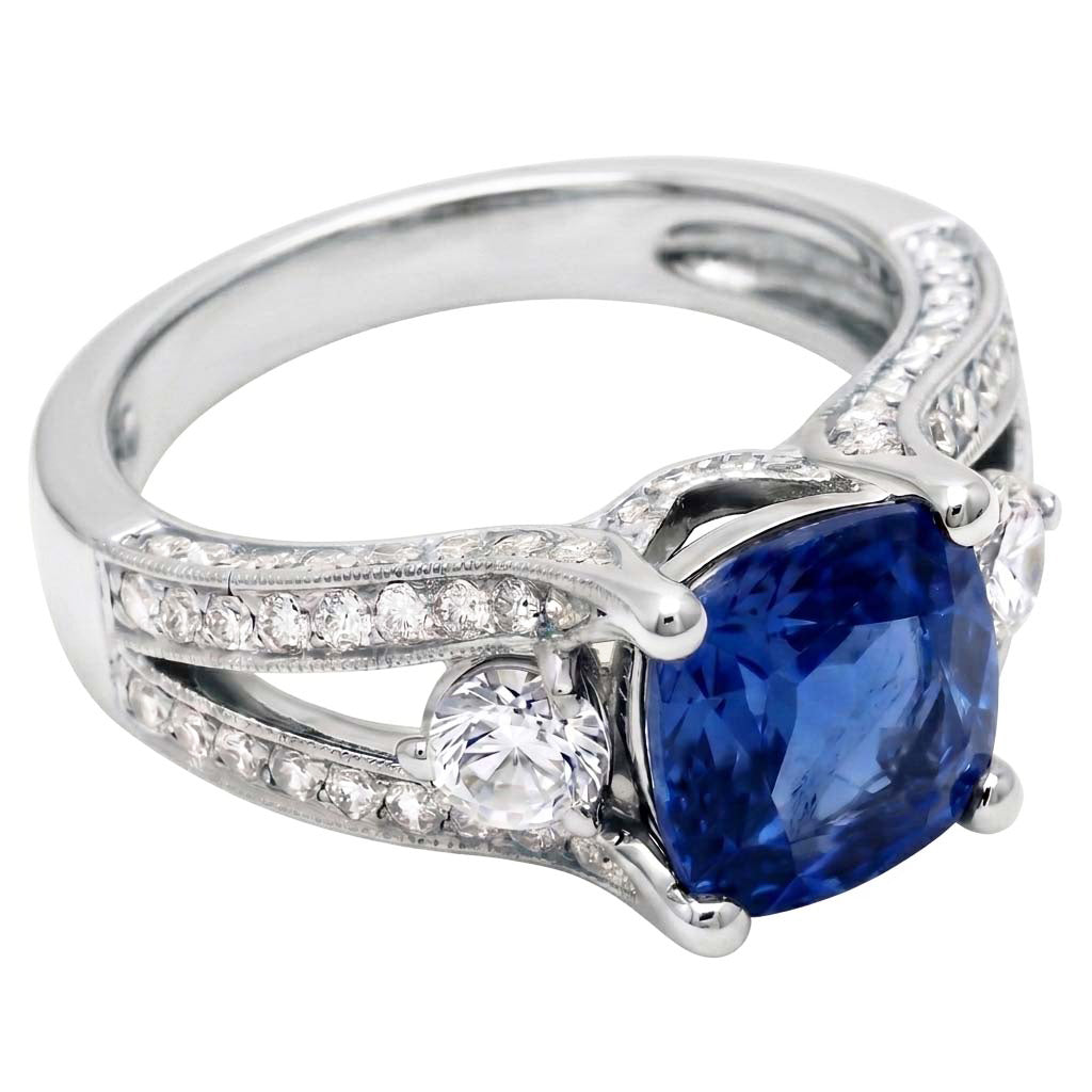 Natural Sapphire Ring 5.40ct - White Gold 14K