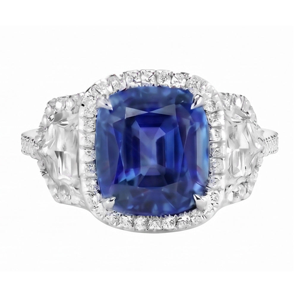 Natural Sapphire Ring 5.50ct - White Gold 14K