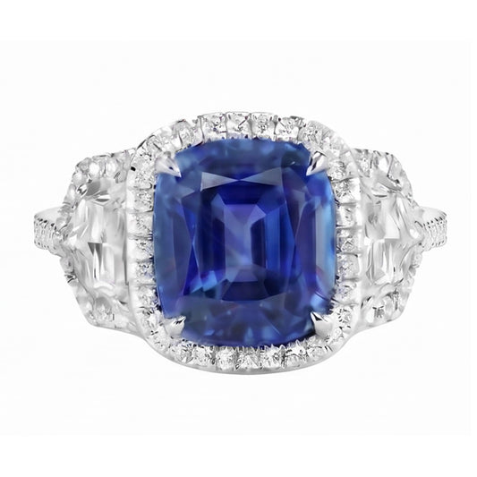 Natural Sapphire Ring 5.50ct - White Gold 14K