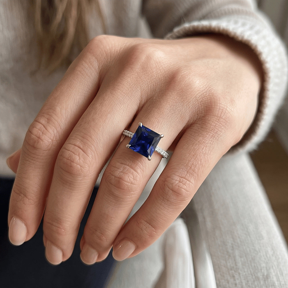 Natural Sapphire Ring 5.50ct - White Gold 14K