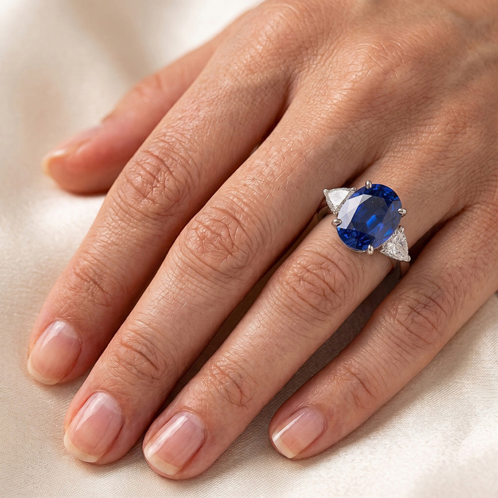 Natural Sapphire Ring 5.50ct - White Gold 14K