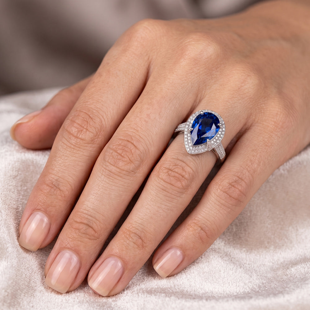 Natural Sapphire Ring 5.50ct - White Gold 14K
