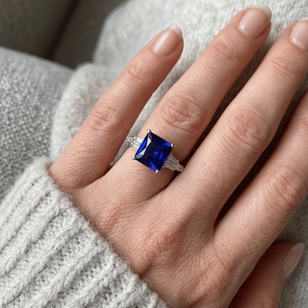 Natural Sapphire Ring 5.50ct - White Gold 14K