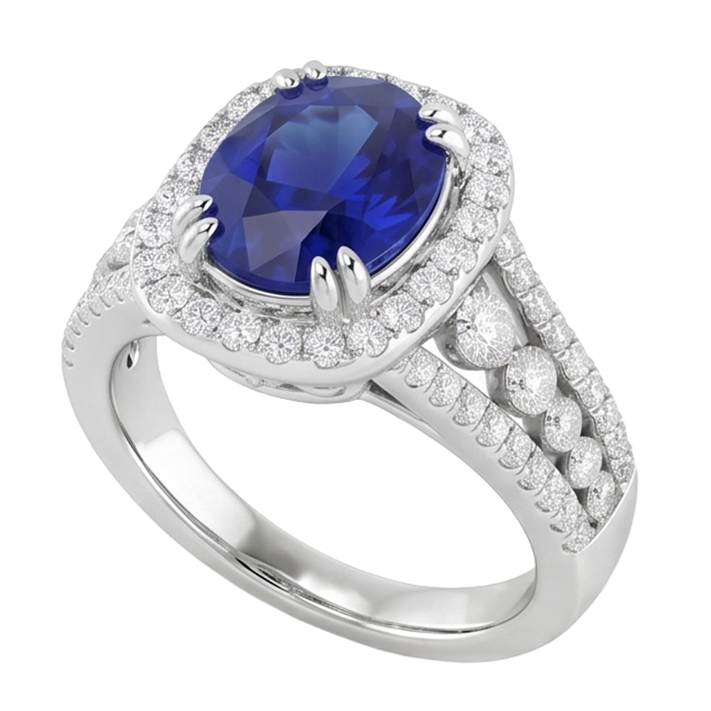 Natural Sapphire Ring 5.71ct - White Gold 14K