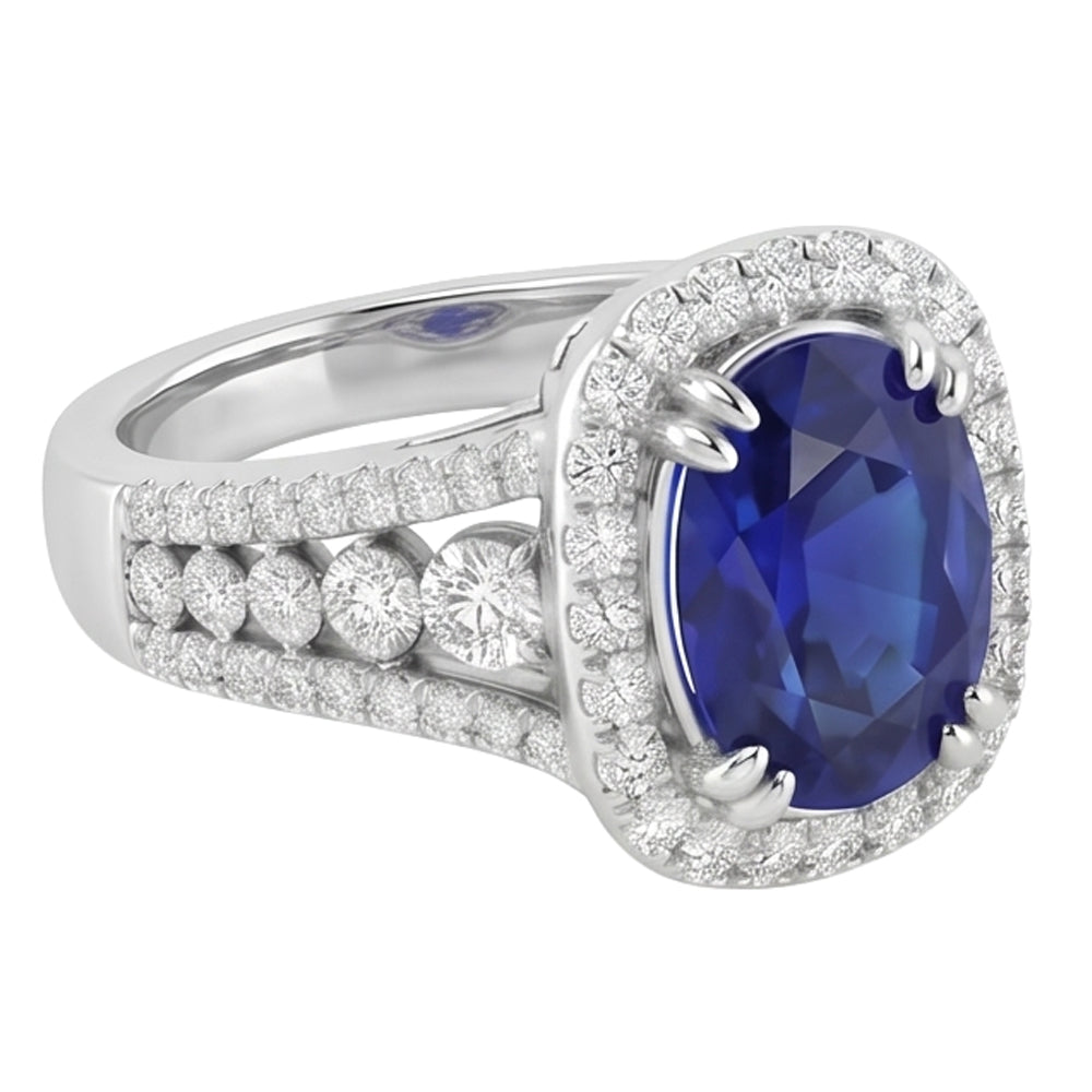 Natural Sapphire Ring 5.71ct - White Gold 14K