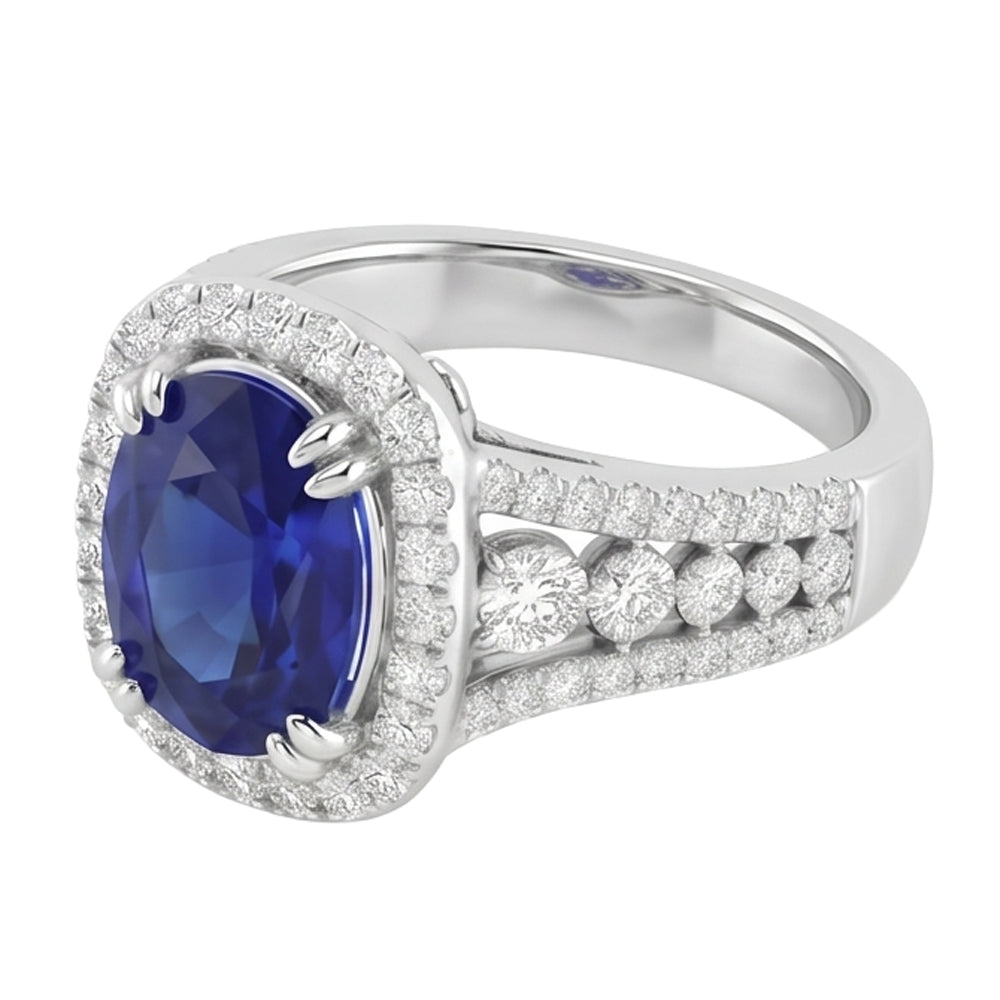 Natural Sapphire Ring 5.71ct - White Gold 14K