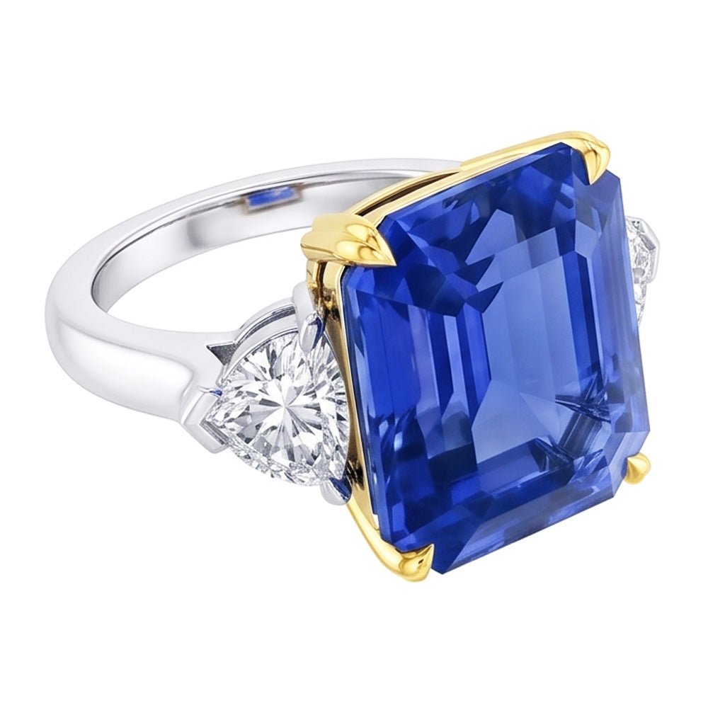 Natural Sapphire Ring 5ct - Two Tone 14K Gold