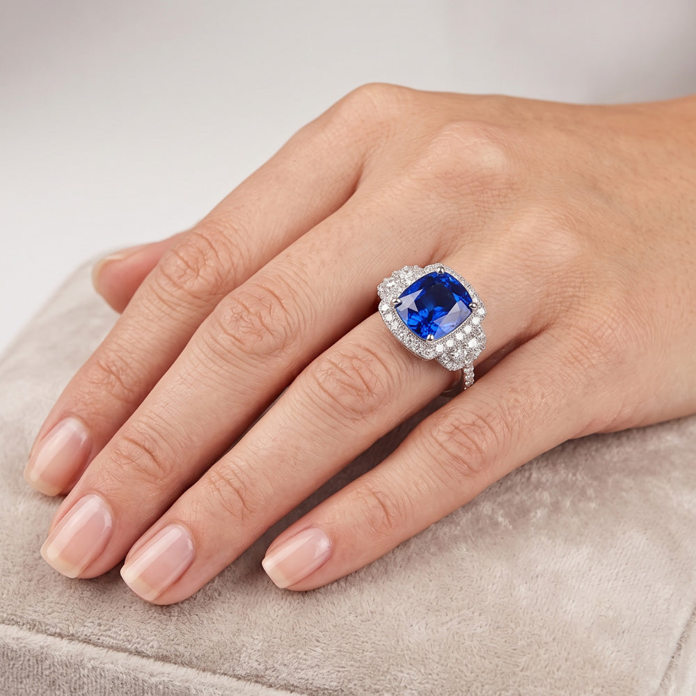 Natural Sapphire Ring 5ct - White Gold 14K