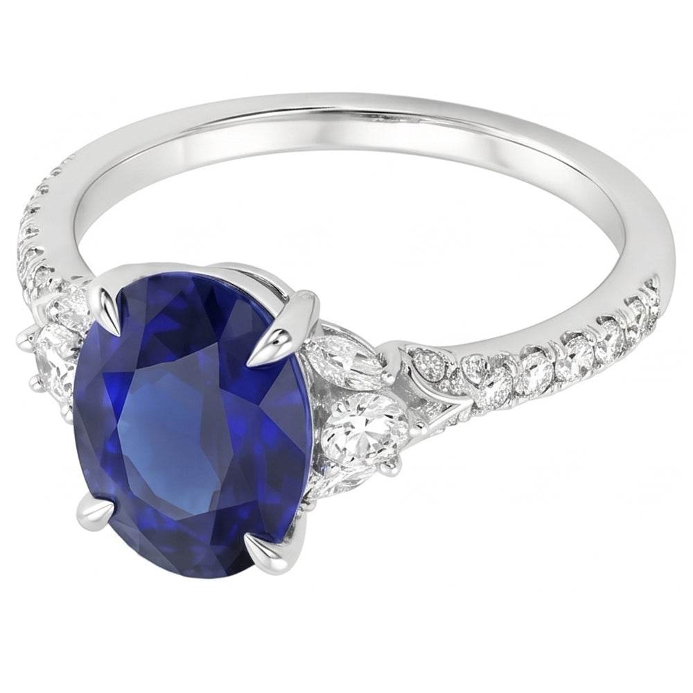 Natural Sapphire Ring 5ct - White Gold 14K