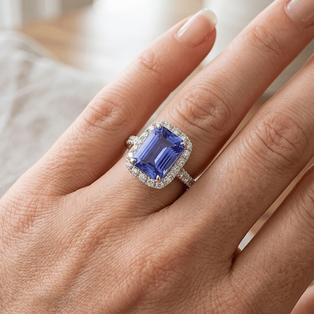 Natural Sapphire Ring 5ct - White Gold 14K