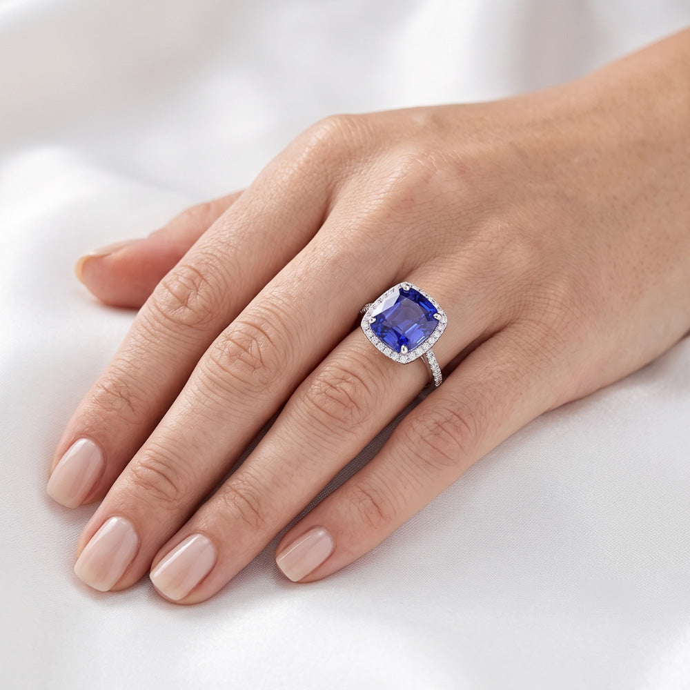 Natural Sapphire Ring 5ct - White Gold 14K