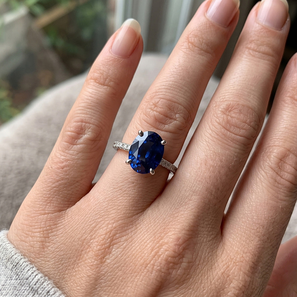 Natural Sapphire Ring 5ct - White Gold 14K