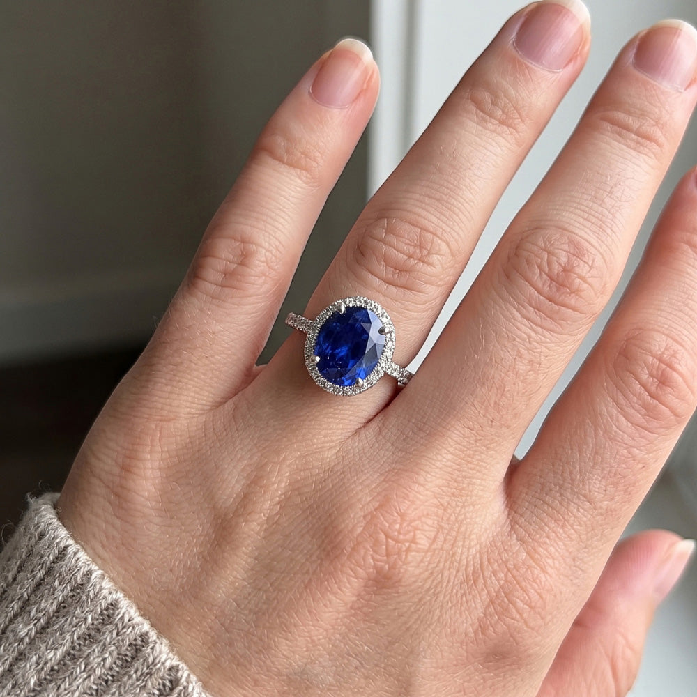 Natural Sapphire Ring 5ct - White Gold 14K