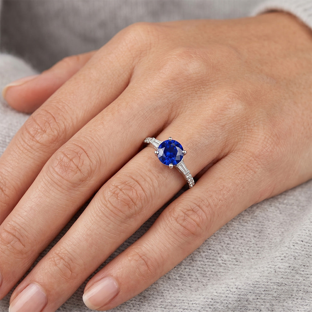 Natural Sapphire Ring 5ct - White Gold 14K
