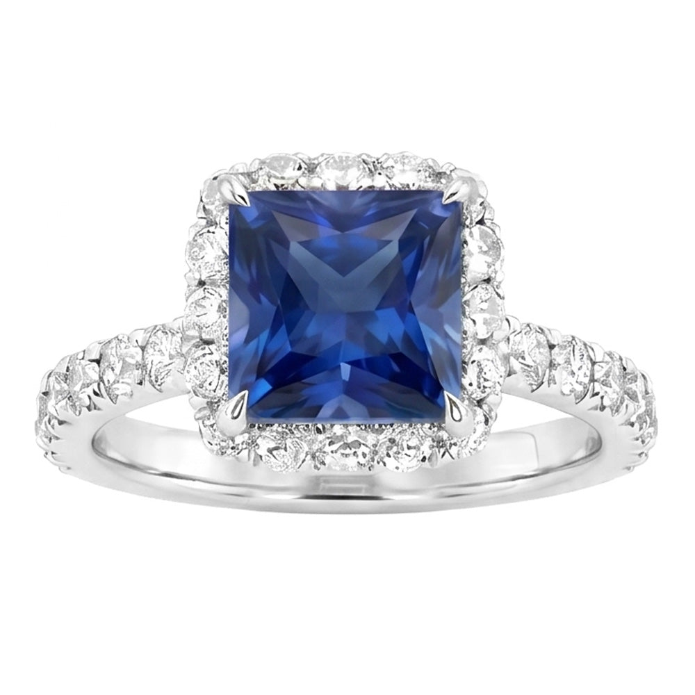 Natural Sapphire Ring 6.50ct - White Gold 14K
