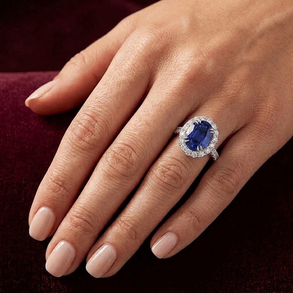 Natural Sapphire Ring 6.50ct - White Gold 14K