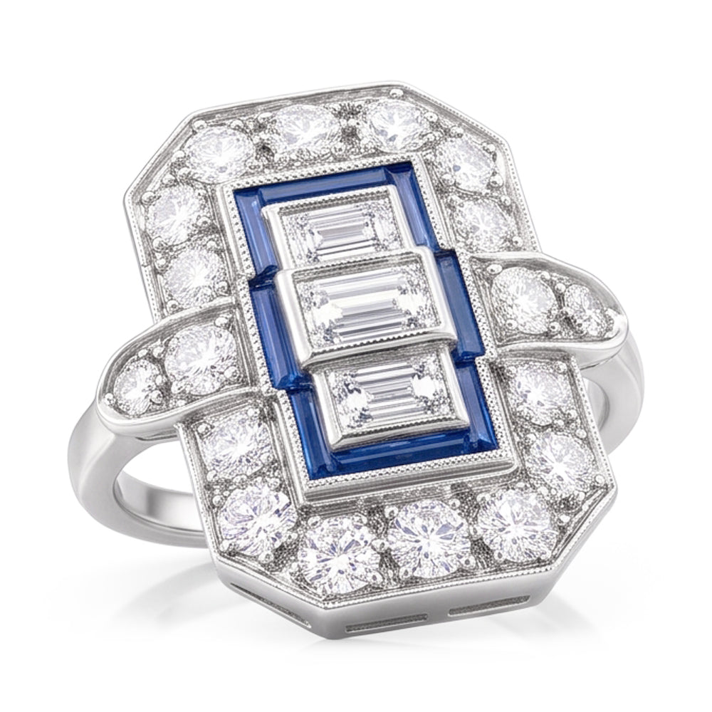 Natural Sapphire Ring 6.75ct - White Gold 14K