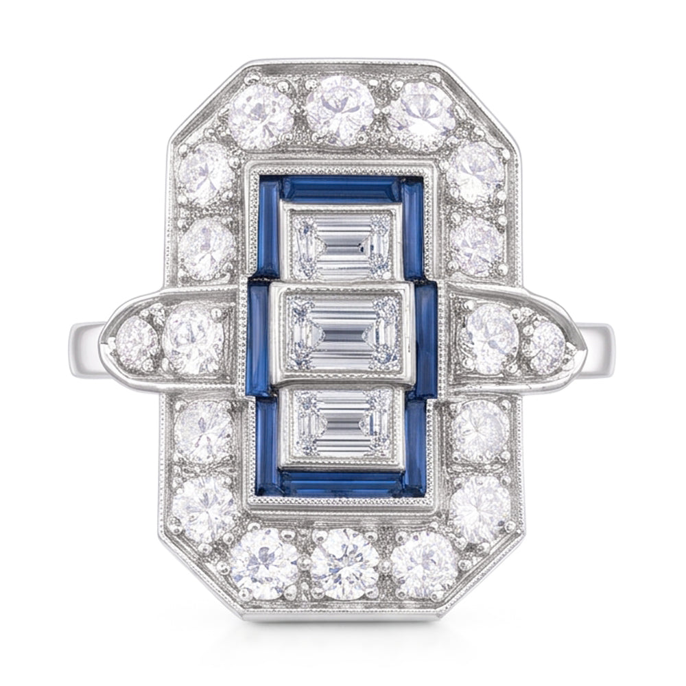 Natural Sapphire Ring 6.75ct - White Gold 14K