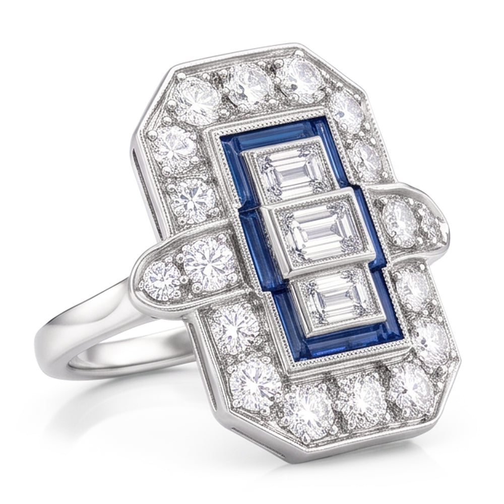 Natural Sapphire Ring 6.75ct - White Gold 14K