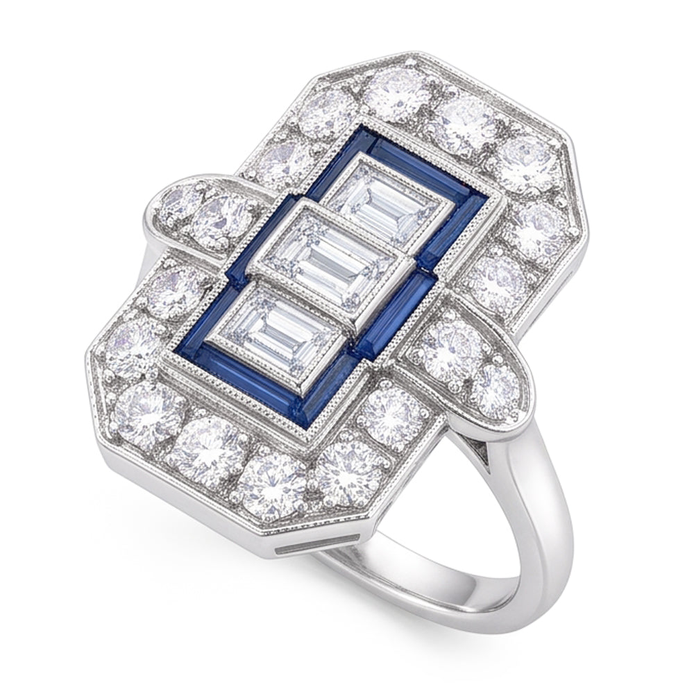 Natural Sapphire Ring 6.75ct - White Gold 14K