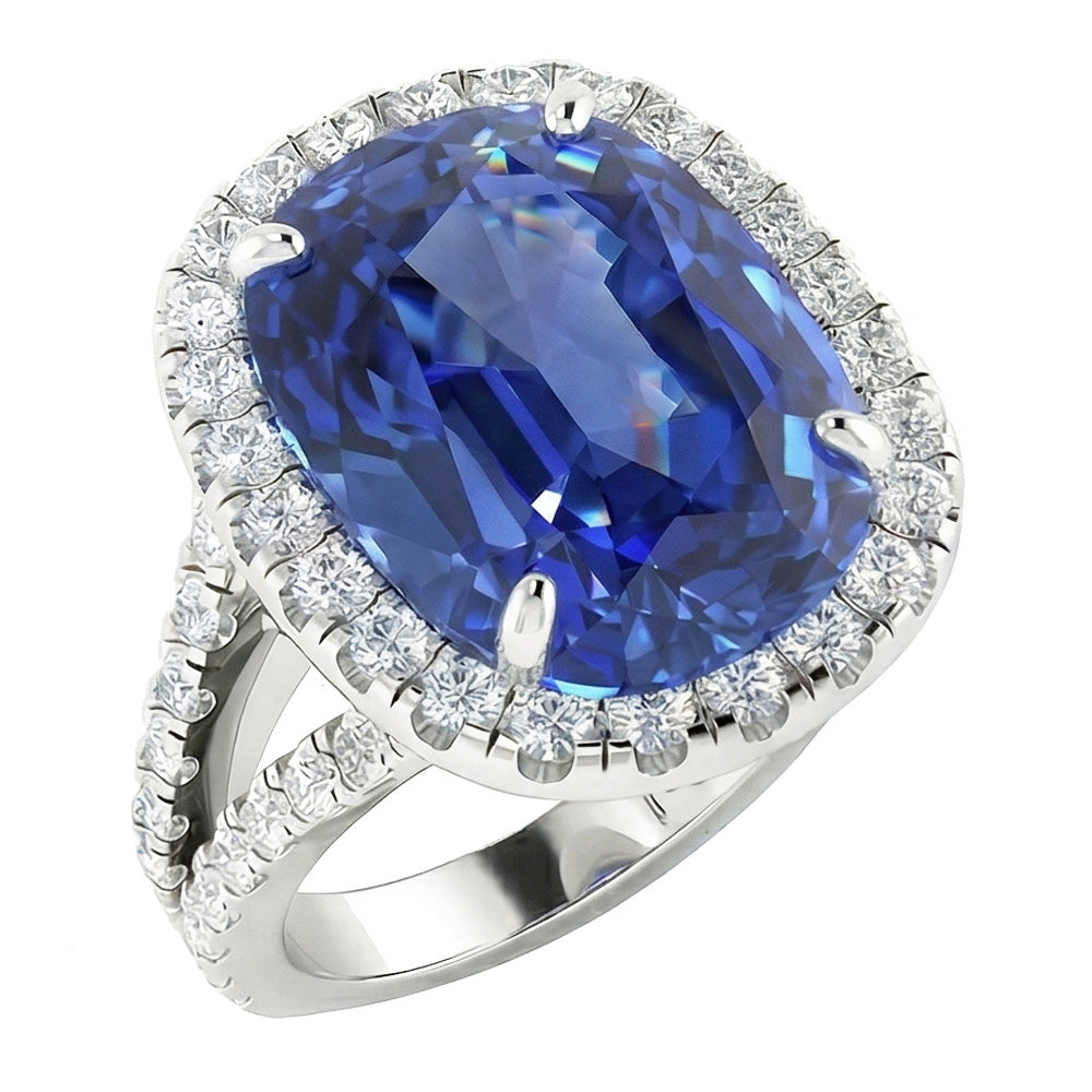 Natural Sapphire Ring 6ct - White Gold 14K