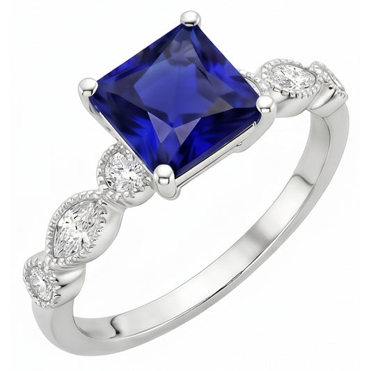 Natural Sapphire Ring 6ct - White Gold 14K