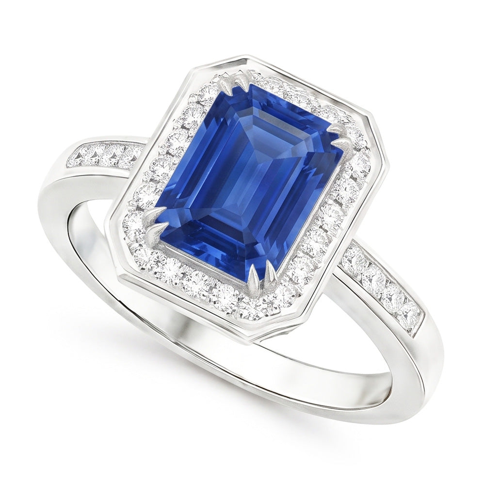 Natural Sapphire Ring 6ct - White Gold 14K