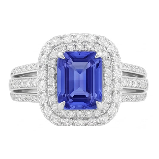 Natural Sapphire Ring 6ct - White Gold 14K