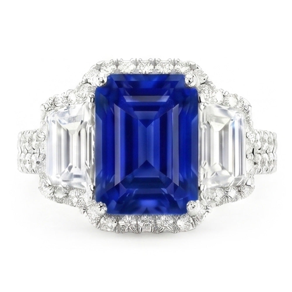 Natural Sapphire Ring 6ct - White Gold 14K
