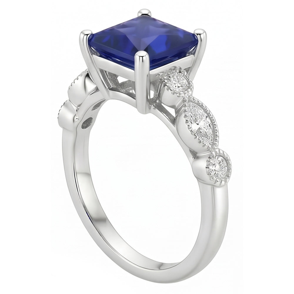Natural Sapphire Ring 6ct - White Gold 14K