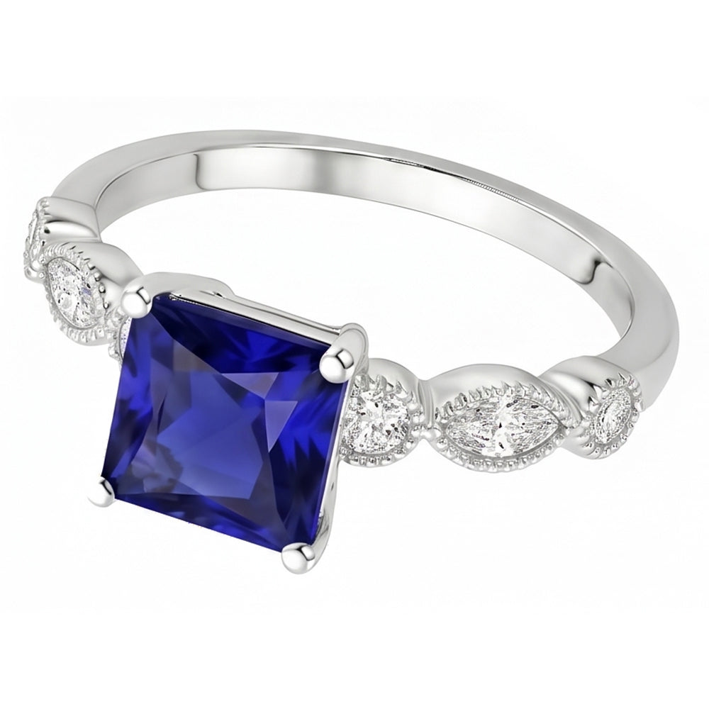 Natural Sapphire Ring 6ct - White Gold 14K