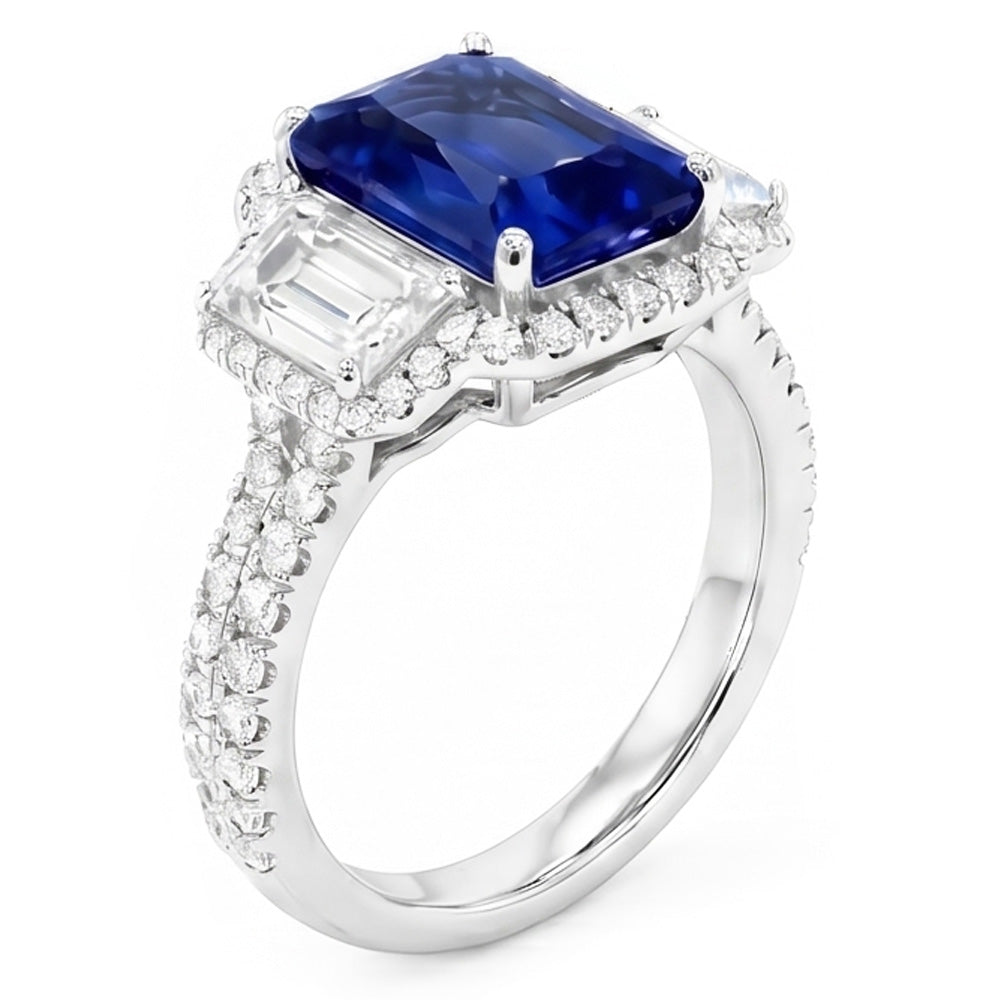 Natural Sapphire Ring 6ct - White Gold 14K
