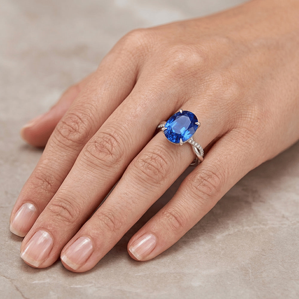 Natural Sapphire Ring 6ct - White Gold 14K