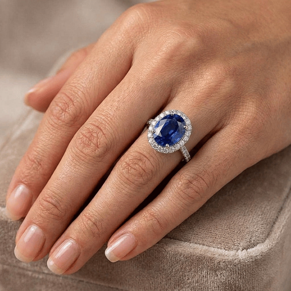 Natural Sapphire Ring 6ct - White Gold 14K