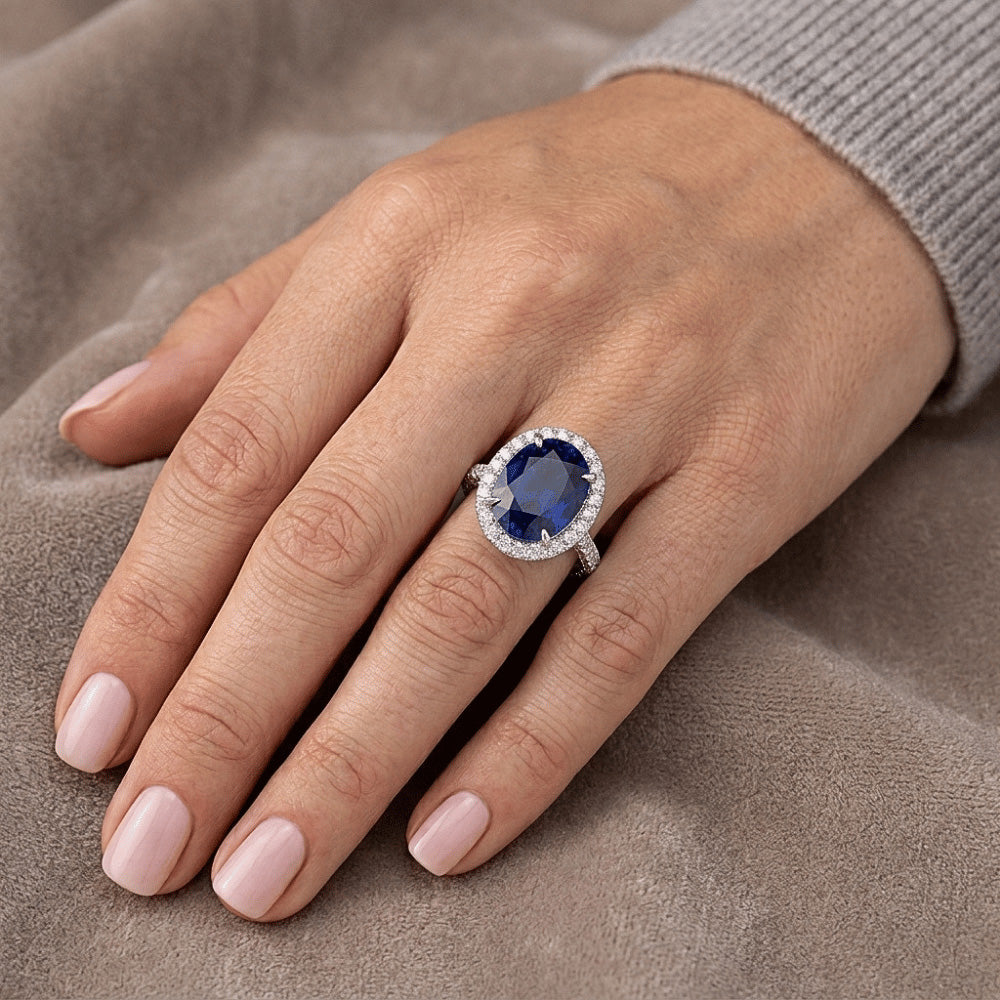 Natural Sapphire Ring 7.50ct - White Gold 14K