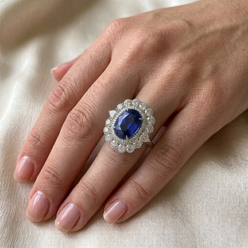 Natural Sapphire Ring 8.50ct - White Gold 14K