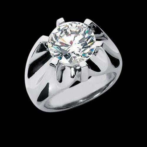 Natural Solitaire Diamond Men Ring Big 3.01 Carat White Gold
