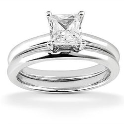 Natural Solitaire Diamond Princess Cut Engagement Ring Set 1 Carat Jewelry