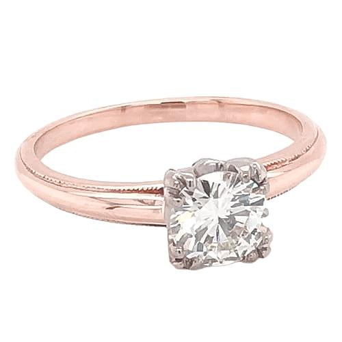 Natural Solitaire Engagement Ring 1 Carat Claw Prong Milgrain Rose Gold 14K3